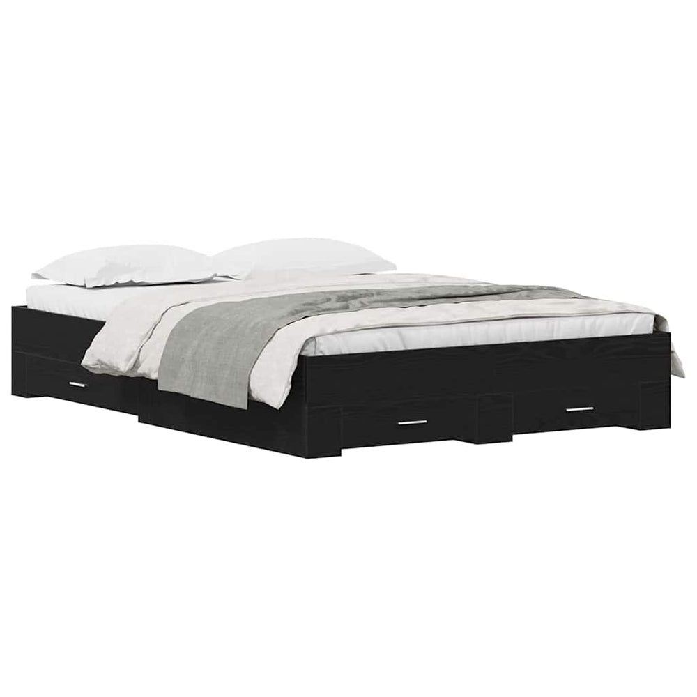vidaXL Bed Frame Black Oak Look 135 x 190 cm Engineered Wood
