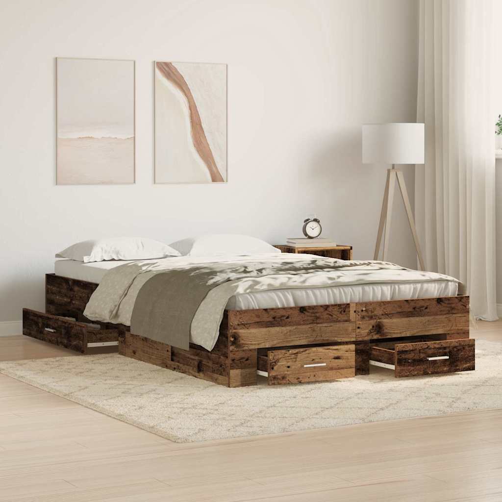 vidaXL Bed Frame with Drawers Reclaimed Wood 120 x 190 cm Engineered Wood