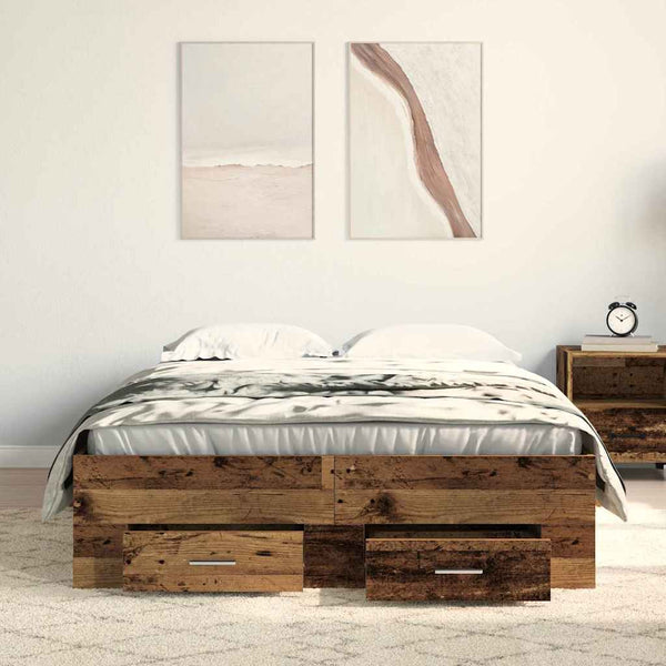 vidaXL Bed Frame with Drawers Reclaimed Wood 120 x 190 cm Engineered Wood