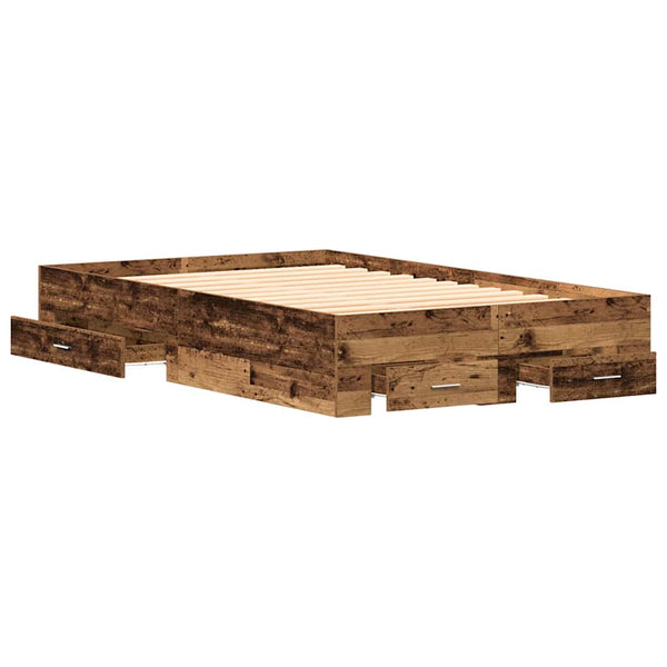 vidaXL Bed Frame with Drawers Reclaimed Wood 120 x 190 cm Engineered Wood