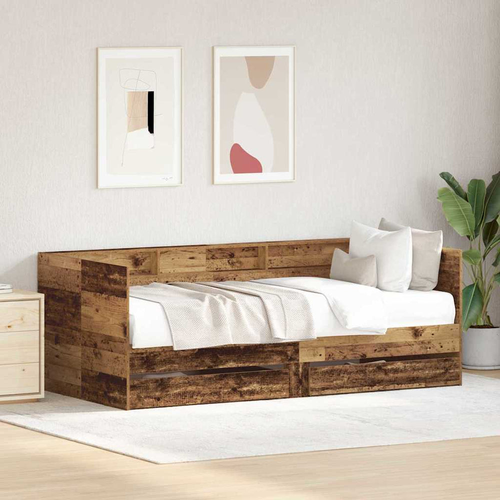 vidaXL Day Bed with Headboard Reclaimed Wood 100 x 200 cm Engineered Wood