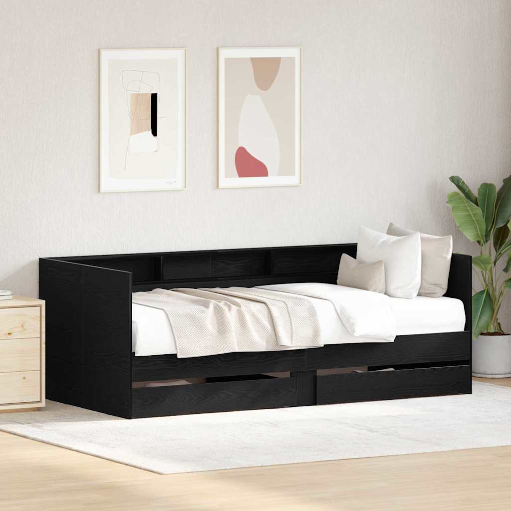 vidaXL Day Bed Black Oak Look 100 x 200 cm Engineered Wood
