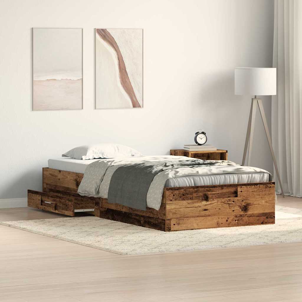 vidaXL Bed Frame with Drawers Reclaimed Wood 90 x 200 cm Engineered Wood