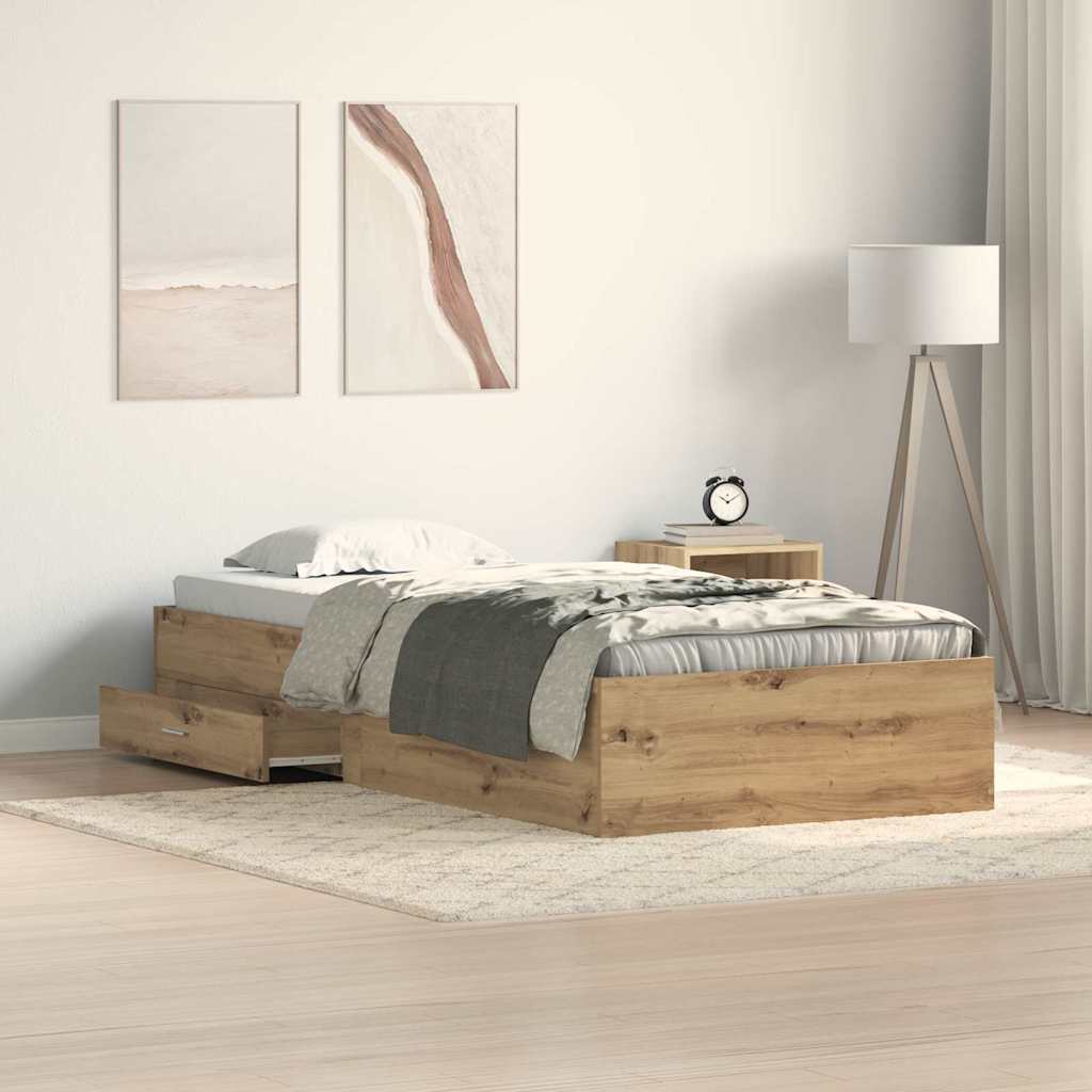 vidaXL Bed Frame with Storage Artisan Oak 90 x 200 cm Engineered Wood