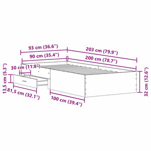 vidaXL Bed Frame with Storage Artisan Oak 90 x 200 cm Engineered Wood