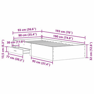 vidaXL Bed Frame with Drawers Reclaimed Wood 90 x 190 cm Engineered Wood