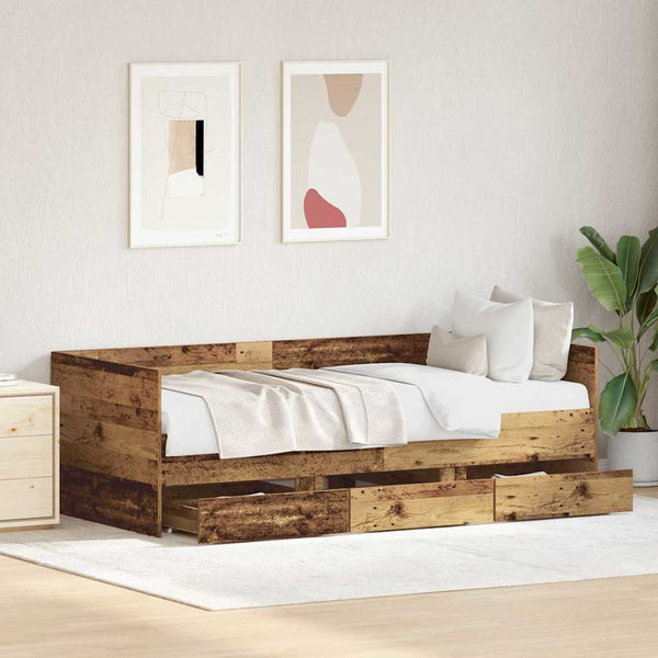 vidaXL Day Bed with Headboard Reclaimed Wood 90 x 200 cm Engineered Wood