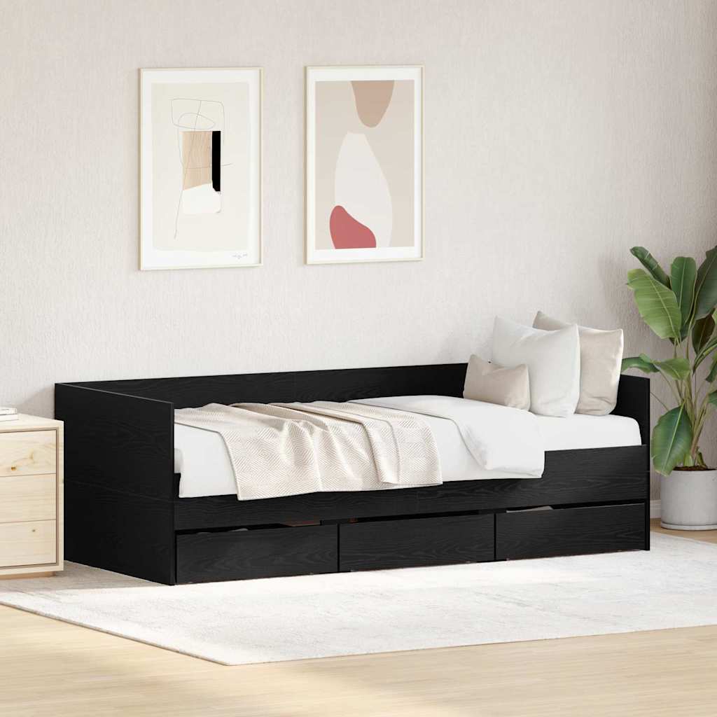 vidaXL Day Bed Black Oak Look 90 x 200 cm Engineered Wood