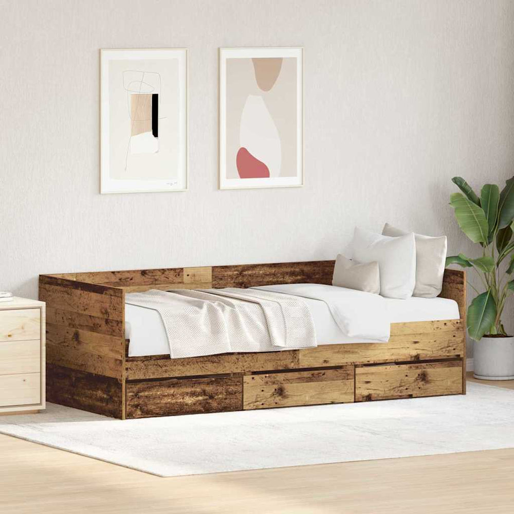 vidaXL Day Bed with Headboard Reclaimed Wood 90 x 190 cm Engineered Wood
