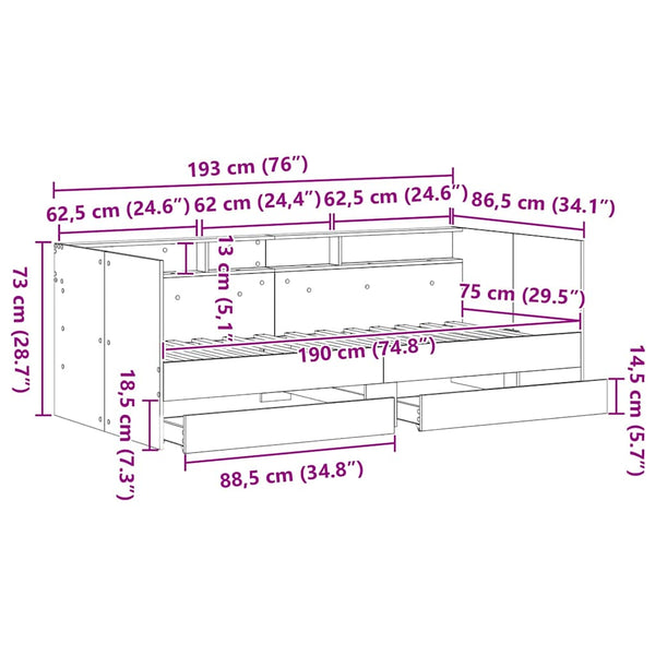 vidaXL Day Bed with Headboard Reclaimed Wood 75 x 190 cm Engineered Wood
