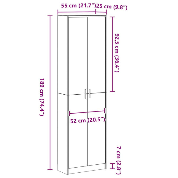 vidaXL Wardrobe Concrete Grey 55 x 25 x 189 cm Engineered Wood