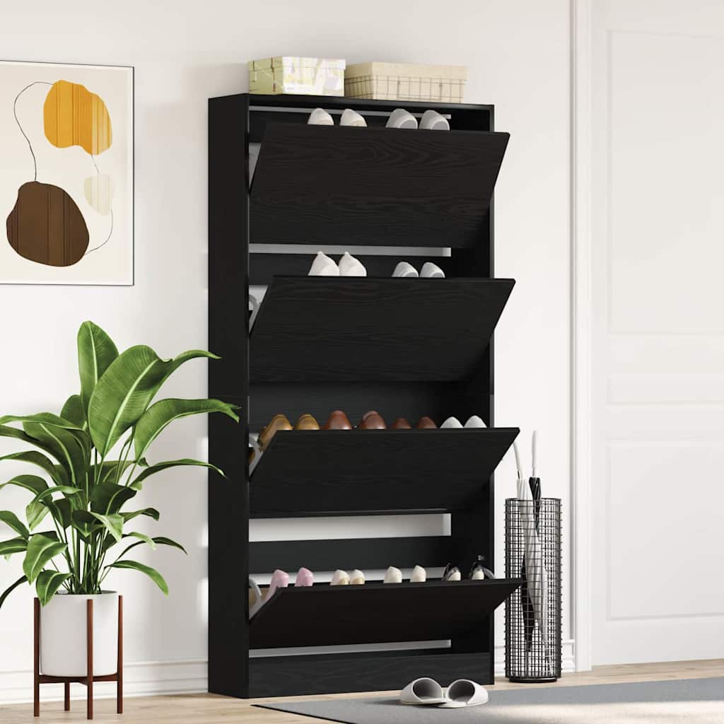 vidaXL Shoe Cabinet with Shelf Black Oak-Look 80 x 21 x 163.5 cm