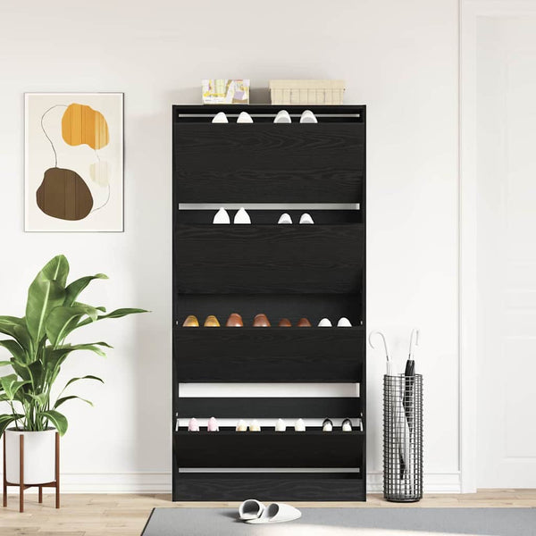 vidaXL Shoe Cabinet with Shelf Black Oak-Look 80 x 21 x 163.5 cm