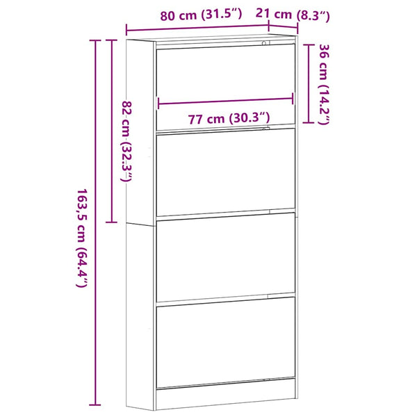 vidaXL Shoe Cabinet with Shelf Black Oak-Look 80 x 21 x 163.5 cm