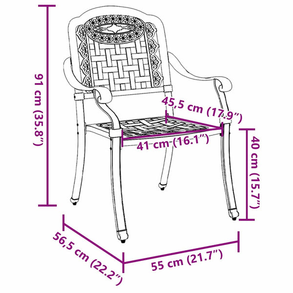 vidaXL Garden Chairs 2 pcs White 55 x 56.5 x 91cm Aluminum