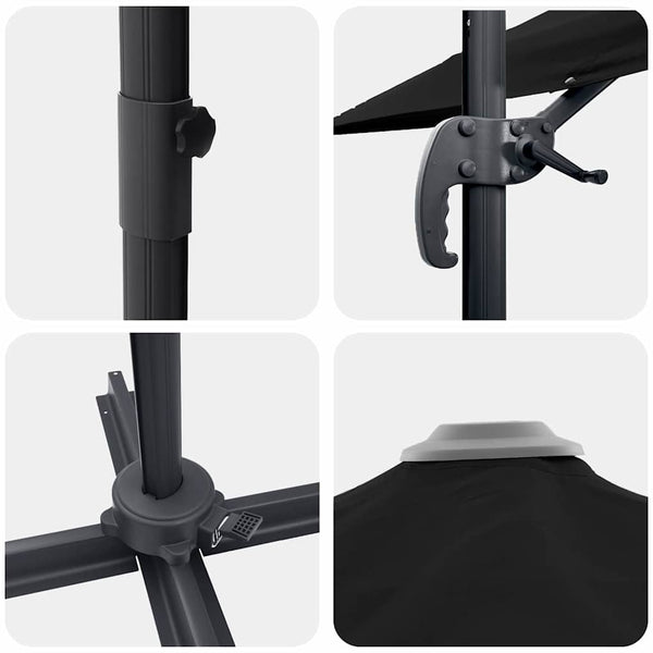 vidaXL Roma Parasol Black 286 x 284 x 265 cm Aluminum and Polyester