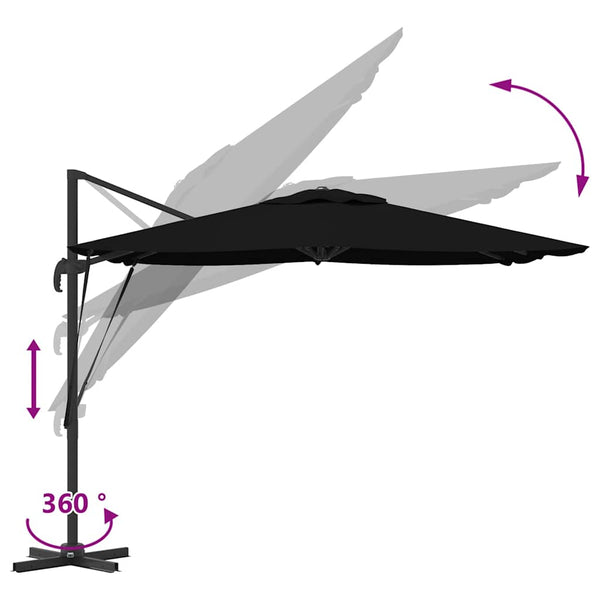 vidaXL Roma Parasol Black 286 x 284 x 265 cm Aluminum and Polyester