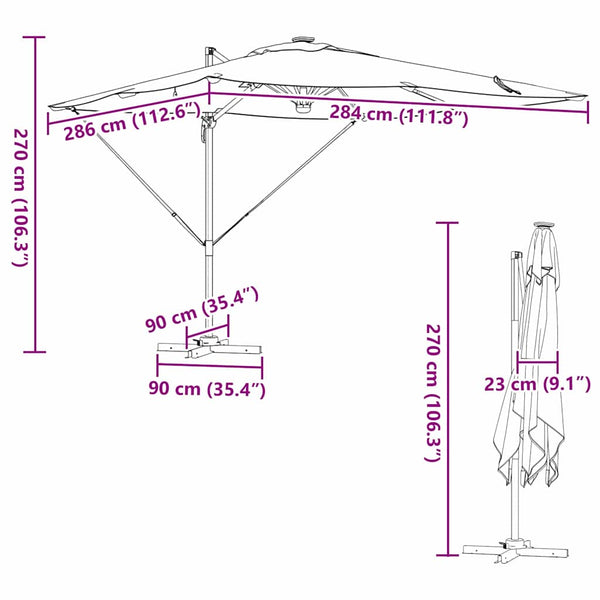vidaXL Roma Parasol Green 286 x 284 x 270 cm Aluminum and Polyester