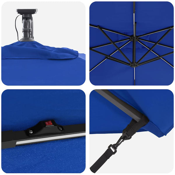 vidaXL Parasol with LED Strips Azure Blue 249 x 249 x 250 cm