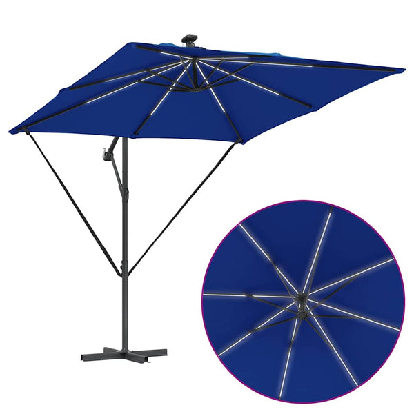 vidaXL Parasol with LED Strips Azure Blue 249 x 249 x 250 cm