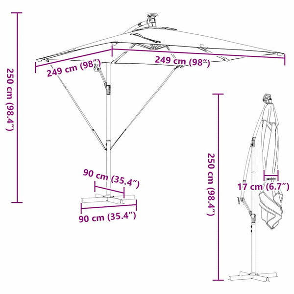 vidaXL Parasol with LED Strips Azure Blue 249 x 249 x 250 cm
