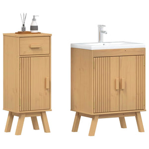 vidaXL Bathroom Furniture Set with Shelf 2 pcs Brown Solid Pine Wood