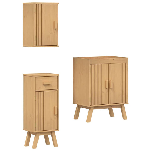 vidaXL Bathroom Furniture Set with Shelf 3 pcs Brown Solid Pine Wood
