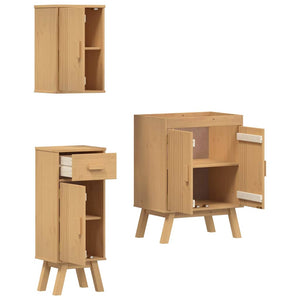 vidaXL Bathroom Furniture Set with Shelf 3 pcs Brown Solid Pine Wood