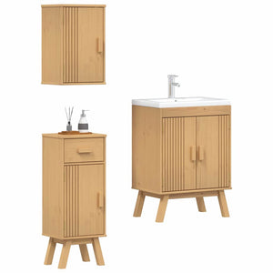 vidaXL Bathroom Furniture Set with Shelf 3 pcs Brown Solid Pine Wood