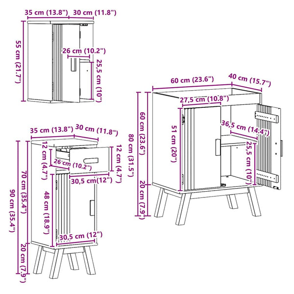 vidaXL Bathroom Furniture Set with Shelf 3 pcs Brown Solid Pine Wood