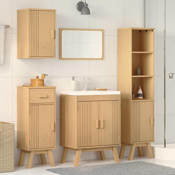 vidaXL Bathroom Furniture Set with Shelf 4 pcs Brown Solid Pine Wood