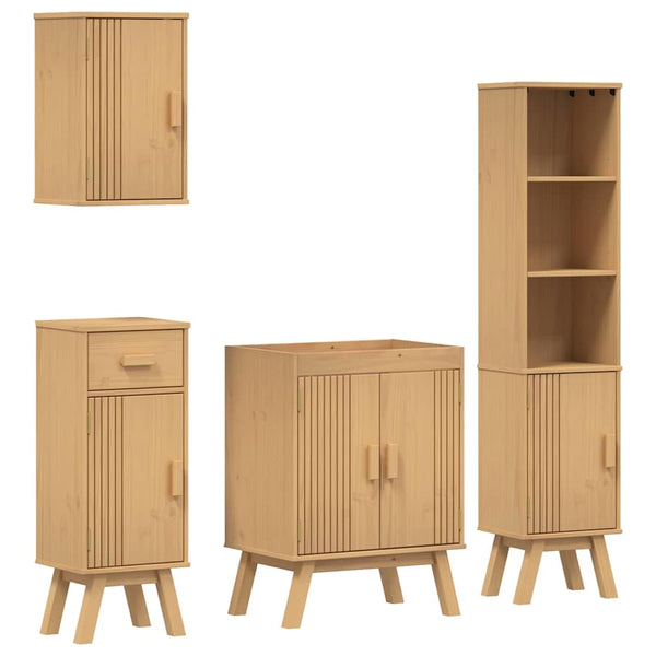vidaXL Bathroom Furniture Set with Shelf 4 pcs Brown Solid Pine Wood