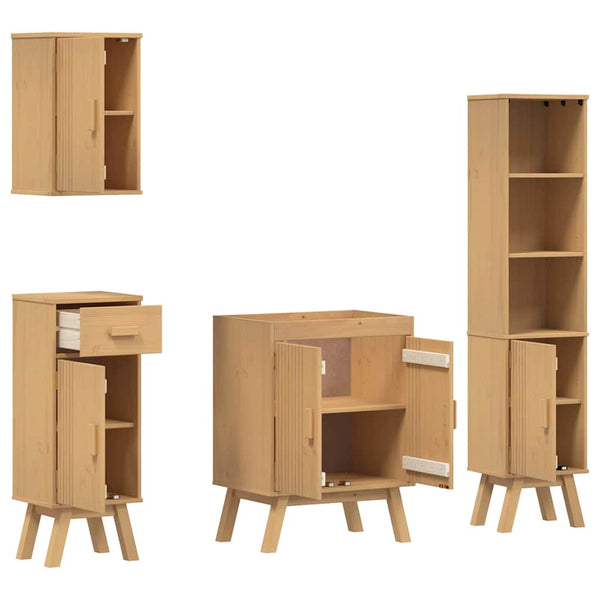 vidaXL Bathroom Furniture Set with Shelf 4 pcs Brown Solid Pine Wood