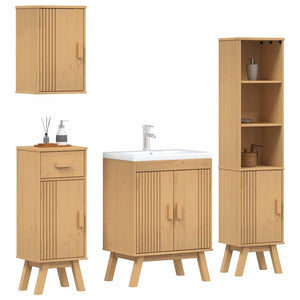 vidaXL Bathroom Furniture Set with Shelf 4 pcs Brown Solid Pine Wood