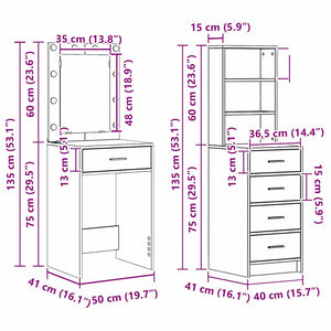 vidaXL Dressing Table 2 pcs Brown 50 x 41 x 135 cm Engineered Wood