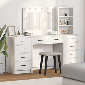 vidaXL Dressing Table with Mirror Lighting 3 pcs White Engineered Wood