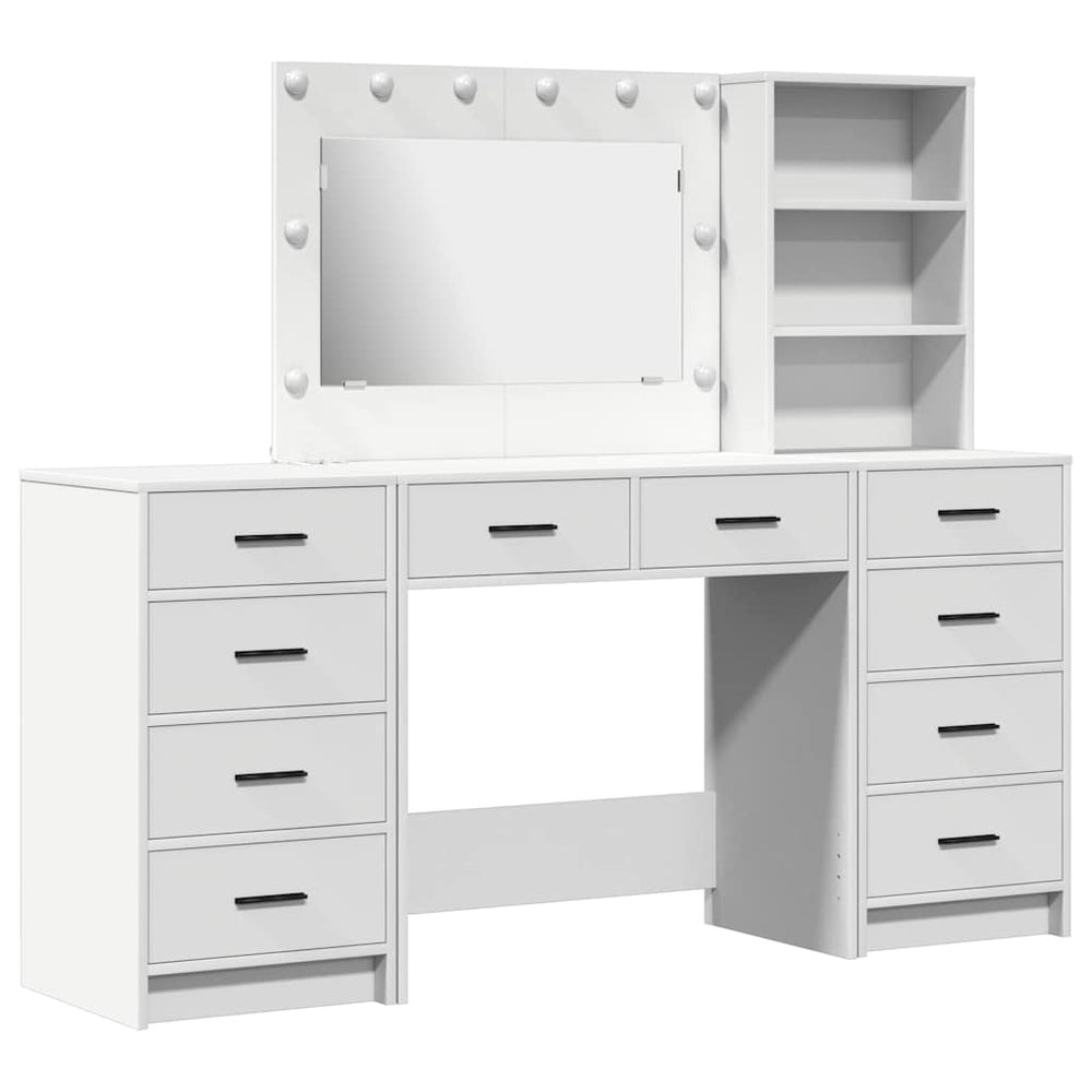 vidaXL Dressing Table with Mirror Lighting 3 pcs White Engineered Wood