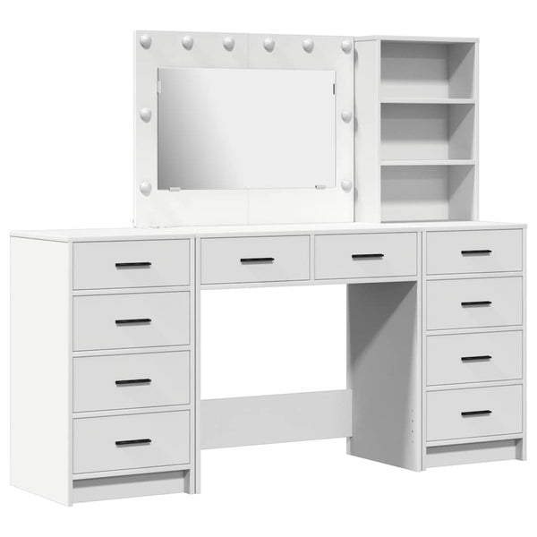 vidaXL Dressing Table with Mirror Lighting 3 pcs White Engineered Wood