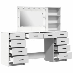 vidaXL Dressing Table with Mirror Lighting 3 pcs White Engineered Wood
