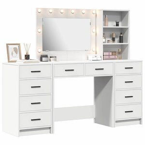 vidaXL Dressing Table with Mirror Lighting 3 pcs White Engineered Wood
