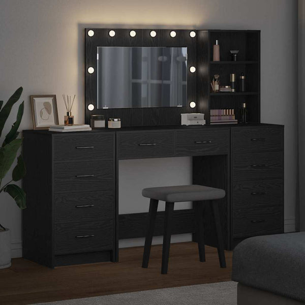 vidaXL Dressing Table with Shelf 3 pcs Black Oak Effect Engineered Wood