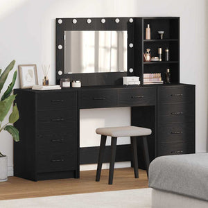 vidaXL Dressing Table with Shelf 3 pcs Black Oak Effect Engineered Wood