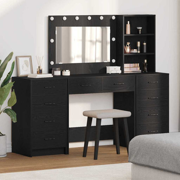 vidaXL Dressing Table with Shelf 3 pcs Black Oak Effect Engineered Wood
