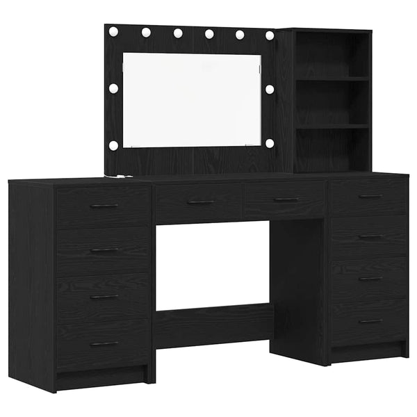 vidaXL Dressing Table with Shelf 3 pcs Black Oak Effect Engineered Wood