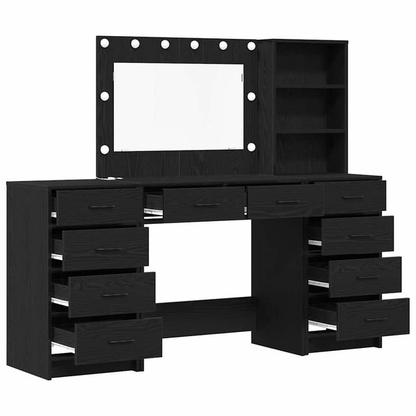 vidaXL Dressing Table with Shelf 3 pcs Black Oak Effect Engineered Wood