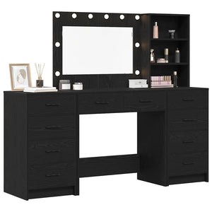 vidaXL Dressing Table with Shelf 3 pcs Black Oak Effect Engineered Wood