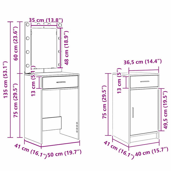 Schminktisch Weiß mit Schubladen 50x41x135cm