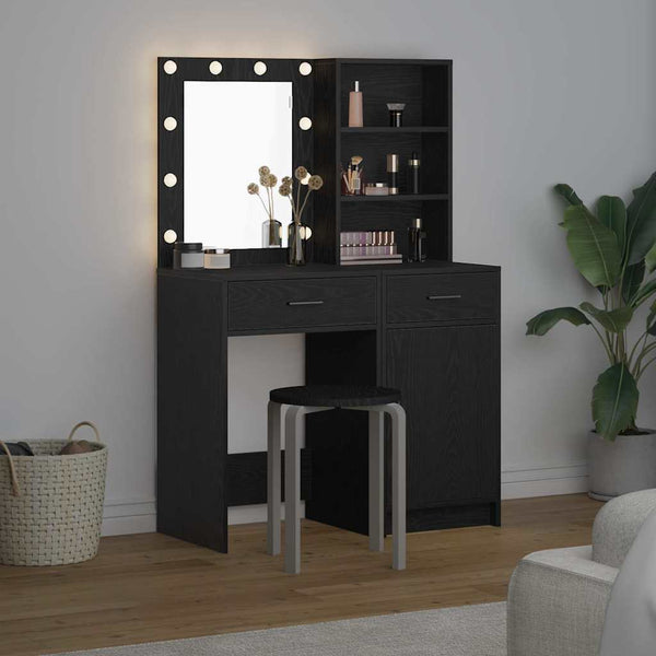 Schminktisch mit LED und Regal Schwarz Eiche