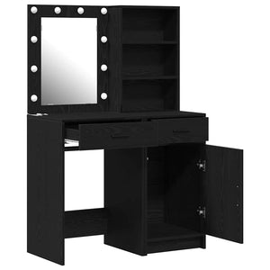 Schminktisch mit LED und Regal Schwarz Eiche