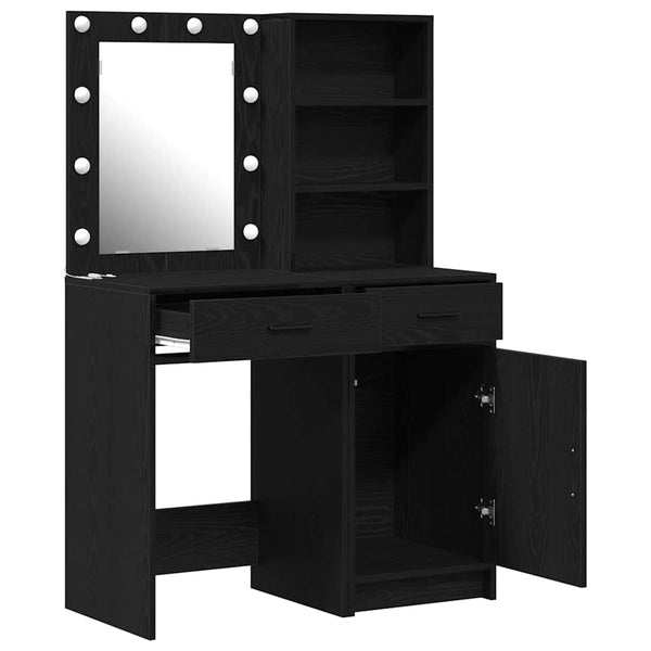 Schminktisch mit LED und Regal Schwarz Eiche